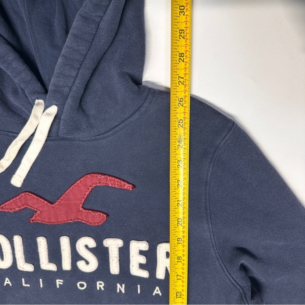 Vintage Hollister Appliqué Logo Blue Hoodie Casual Surfer Cali Beach Men’s Med - Picture 11 of 14